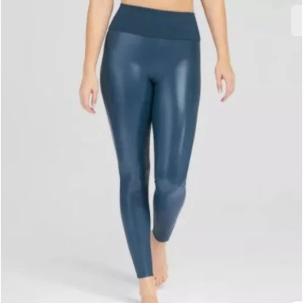 SPANX sea blue faux leather leggings